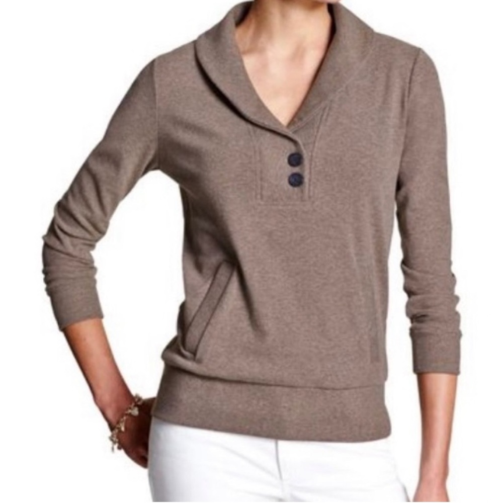 Banana Republic V Neck Button Pullover Sweatshirt - Navy Blue